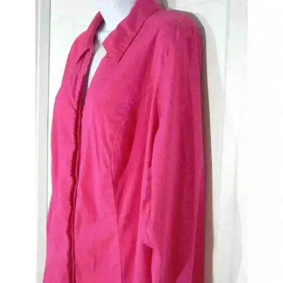 Lane Bryant button up top shirt sz 22 ruffle button placket pink on pink stripe - Picture 4 of 9